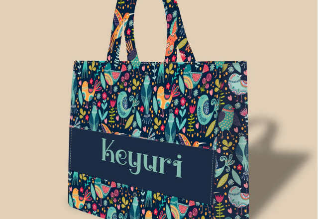 Personalized Tote Bag Designed With Sparrow, Parrot And Fishes